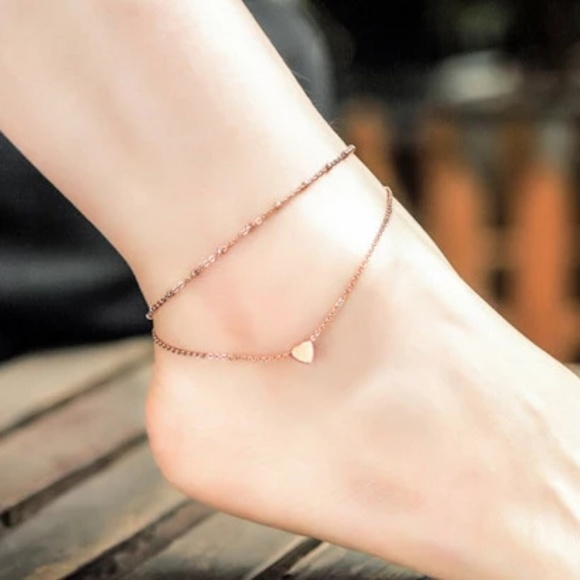 5 for $25 Two Layer Gold Color Heart Anklet - Picture 6 of 8